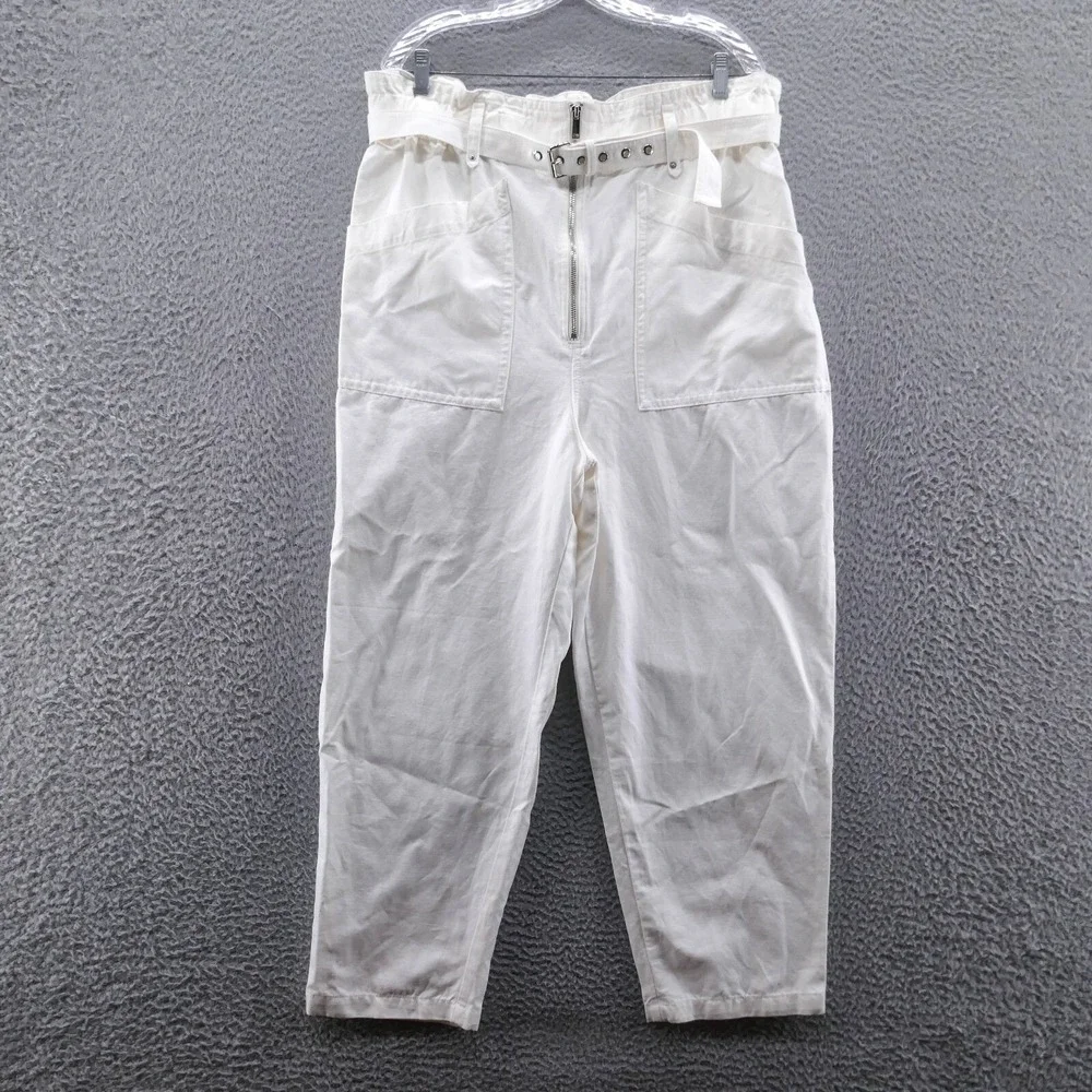 Banana Republic‎ Womens Ivory Cotton Linen Utility Paperbag Pants 16 NEW